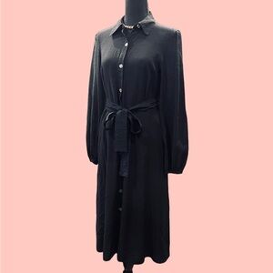 Nine West Black Midi Dress Bell Sleeve Tie Belt Medium